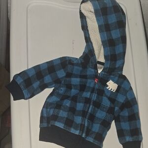 Carter's Blue and Black Checkered Hoodie with Bear Patch
